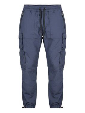Rebel Mind Mens Cargo Jogger Pants Drawstring Waist & Zipper Pockets Navy L